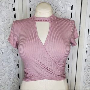 Heart & Hips Mauve Wrap Choker Crop Top